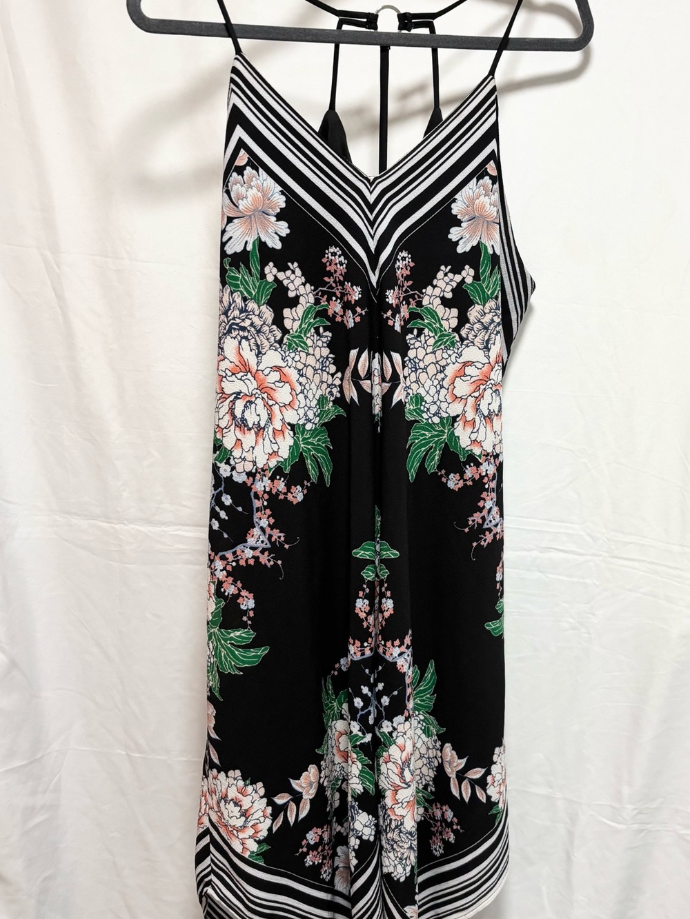 Maurices navy Midi Slip Dress with Pink and Green Floral Print
